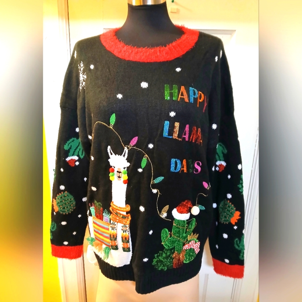 Happy Time Happy LLAMA Ugly Christmas Sweater Size XL (16-18)
